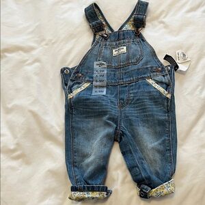 OshKosh B'gosh Denim Overalls with Yellow Floral Trim
